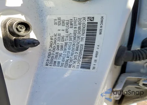 2019 Honda Civic Sport z USA, uszkodzony, nr VIN 2HGFC2F82KH602036